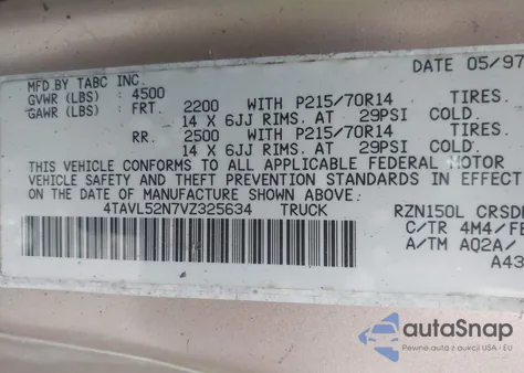 1997 Toyota Tacoma z USA, uszkodzony, nr VIN 4TAVL52N7VZ325634